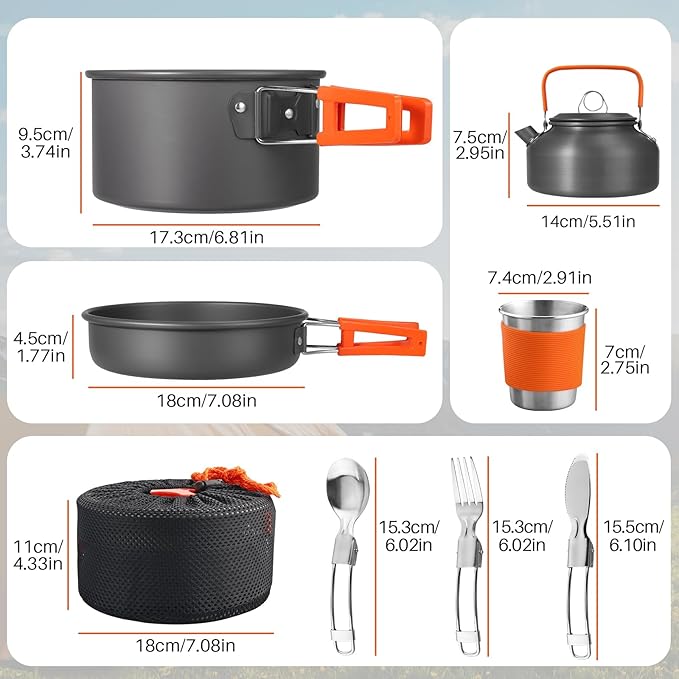 FUNYKICH Camping Pots and Pans Set, Non-Stick Camping Cooking Set, Lightweight Camping Cookware with Storage Bag for Camping, Backpacking, Outdoor Cooking & Picnic