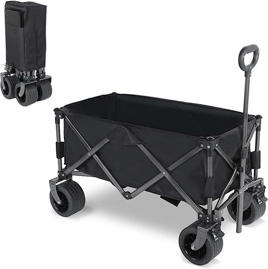 YSSOA Collapsible Wagon Carts Foldable, Garden Cart with 360° All-Terrain Wheels, Adjustable Handle, 220lbs Weight Capacity, 113L, Utility Wagons for Outdoor, Heavy Duty Wagon Cart