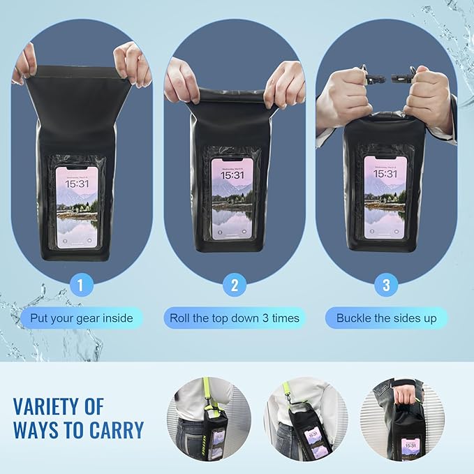 Waterproof Dry Bag,Roll Top Waterproof Backpack Phone Case Pouch for Travel,Kayaking,Rafting,Camping,Surfing,Boating,Hiking,Beach and Fishing (2 L Black+Black)