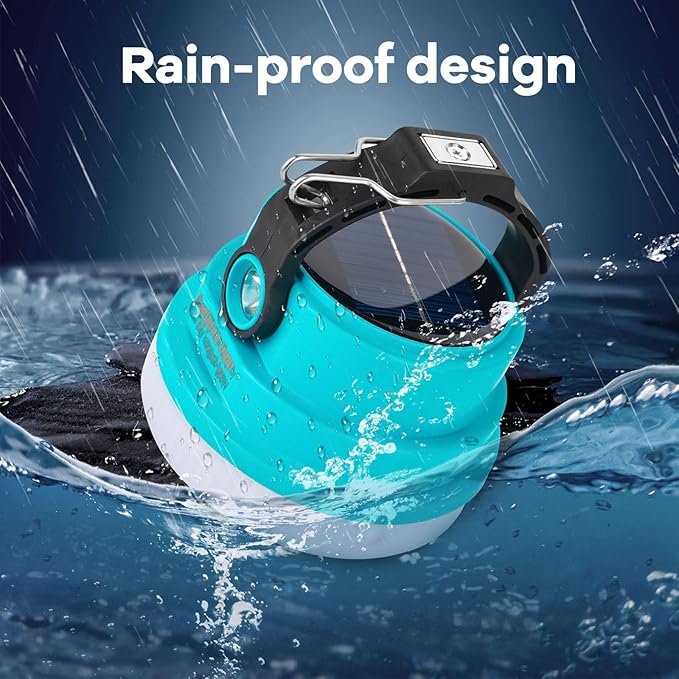 Solar Camping Lantern Rechargeable, 2-in-1 10000mAh Rechargeable Camping Light and Phone Charger for Hiking,Travel - Emergency Hanging Light for Hurricane, Power Outage, 100W, Blue