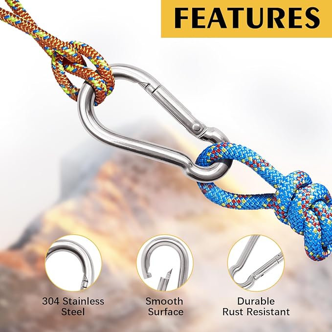 Stainless Steel Carabiner Clips Heavy Duty.Spring Snap Hook Carabiner 12 Pack.
