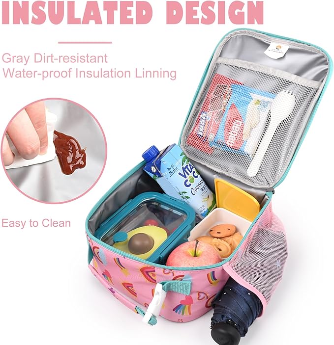 Lunch Box Kids,Premium Insulated Lunch Bag for Girls Boys,Soft Bag Mini Cooler Back to School Thermal Reusable Lunch Bag for Work School Picnic (Rainbow)