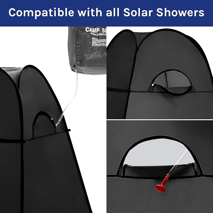 WolfWise Portable Pop Up Privacy Shower Tent, Spacious Changing Room, Dressing Room, Sun Sunshade Canopy Outdoor Rain Shelter, Backpack Privacy Shelters for Camping, Hiking, Beach, Toilet, Large Black