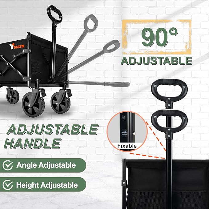 Collapsible Folding Wagon Cart with Tailgate - 300lbs Heavy Duty Foldable Utility Wagon and Brake Wheels - 100L Lightweight Grocery Wagons for Shopping Camping Sports Garden, Black