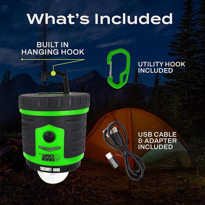 USB Rechargeable Camping Lantern, 1000 Lumens LED Lantern, Tent Lamp, 12000mAh Power Bank, 400 Hour, 7 Modes, Candle Feature, for Outdoors & Emergency