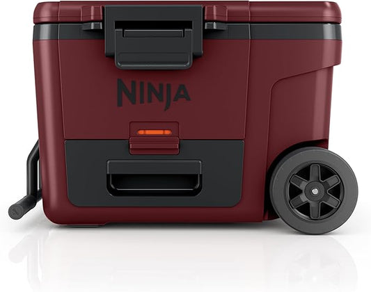 Ninja | Cooler | FrostVault 45QT Cooler with Wheels | Insulated with Temp Dry Storage Drawer | Keeps Ice Cold for Days | for The Beach, Camping, Picnics & More | Canyon Red | FB245MR