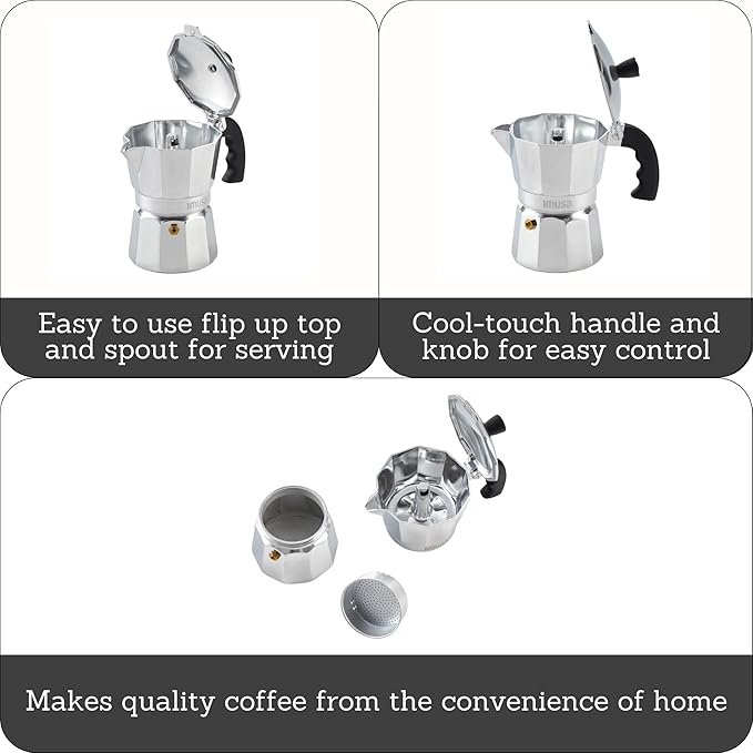 IMUSA USA B120-42V Aluminum Espresso Stovetop Coffeemaker 3-Cup, Silver (Pack of 1)