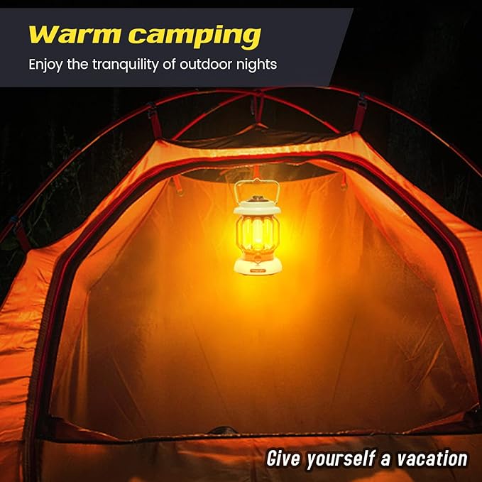 LED Camping Lantern,Rechargeable Retro Metal Camping Light,Battery Powered Hanging Lamp ,Portable Waterpoor Outdoor Tent Bulb, Emergency Lighting for Power Failure,Outages