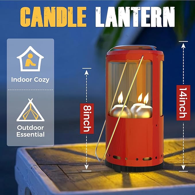 Outdoor Candle Lantern Holder for Real Candles (Candles Not Included) - Windproof Emergency Lantern with Handle, Safe for Camping, Blackouts, Decor - Survival Gear & Home Use