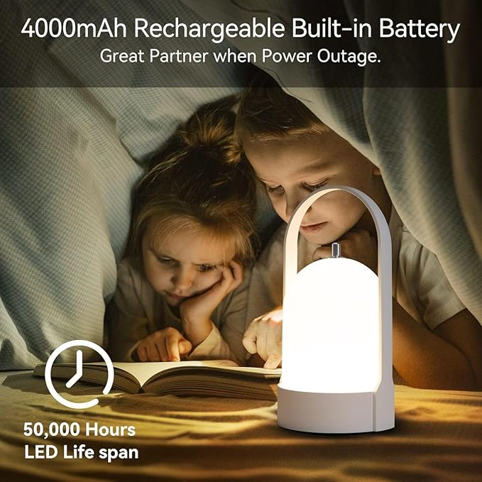 Tubicen Portable LED Cordless Rechargeable Lantern Table Lamp, 4000mAh Powerful Battery Operated Outdoor Table Lamps, 4 Levels Touch Dimmable Night Light for Camping Home Restaurant Bedroom Balcony