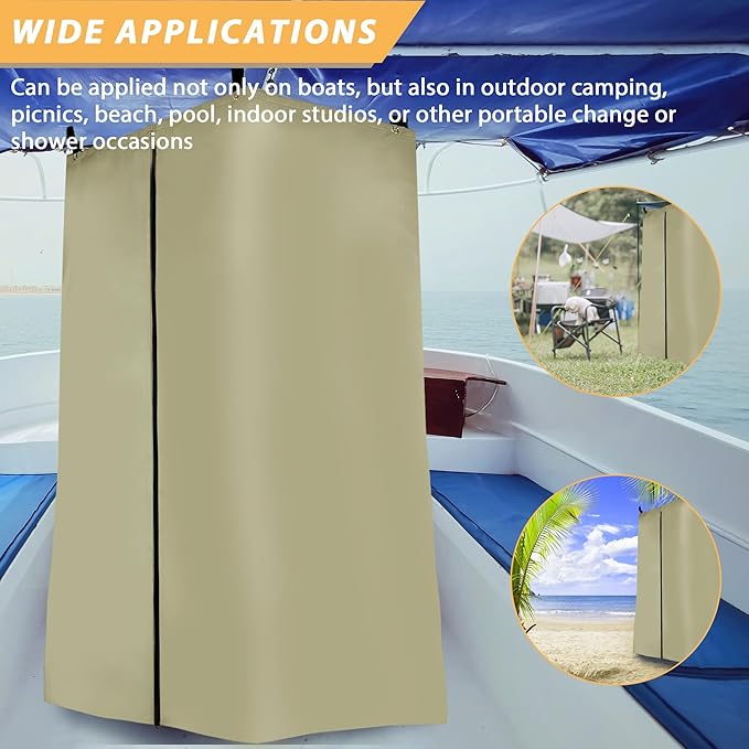 Privacy Tent for Boats, Heavy-Duty Hanging Changing Room for Pontoon Boats, Privacy Curtains for Pontoon Boats, Attaches to Bimini Top Poles (Gray)