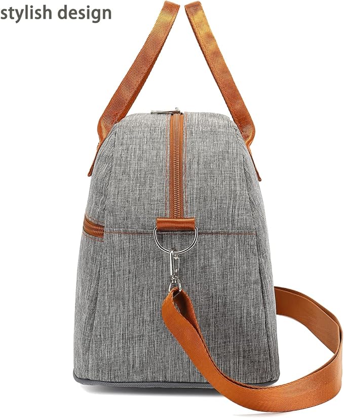 FlowFly Insulated Lunch Bag With Shoulder Strap for Women, Men, and Kids, Large and Reusable, Handle, Freezable Work and School Travel Tote and Meal Prep Organizer,Grey