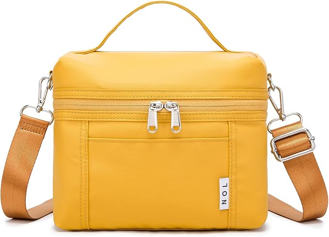 NOL Natural Organic Lifestyle Insulated Lunch Bags for Women Cooler Bag Lightweight Nylon Waterproof Lunch Box For Work (Earth-yellow, Medium(normal))