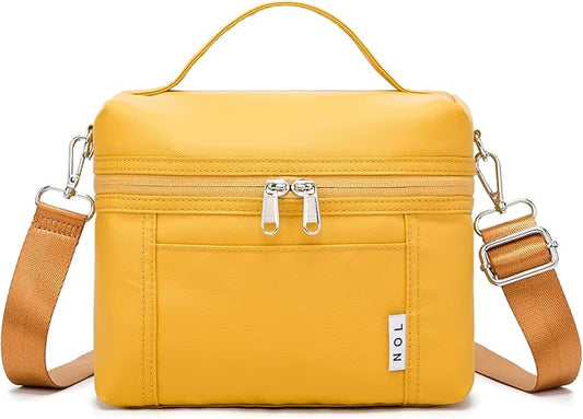 NOL Natural Organic Lifestyle Insulated Lunch Bags for Women Cooler Bag Lightweight Nylon Waterproof Lunch Box For Work (Earth-yellow, Medium(normal))