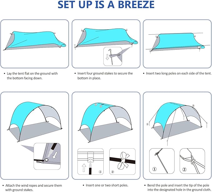 Beach Tent - Beach Shade Canopy Compact Fold (16.9x3.9″), Own Patent, 360° Ventilation, Large Side Storage Pocket, UV Protection Portable Sun Shelter for Beach (Green, 90.5 * 59 * 53″)