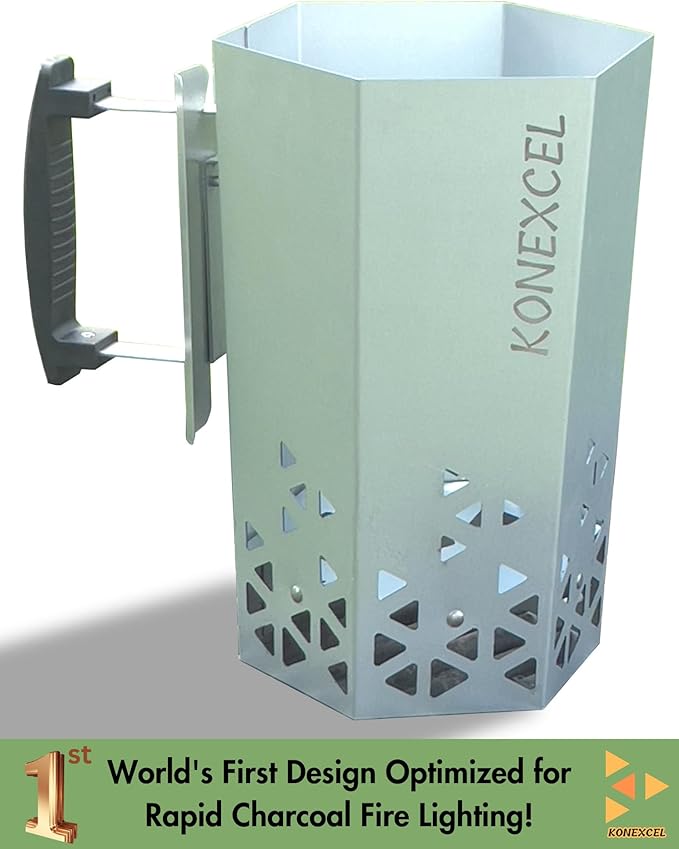 Heavy Duty Charcoal Chimney Starter, XXL Size, BBQ Chimney Starter for Charcoal Grill and Barbecues, Sturdy and Easy to Use BBQ Grill Tool for Rapid Fire Starter, Fire Starter Set (Steel)