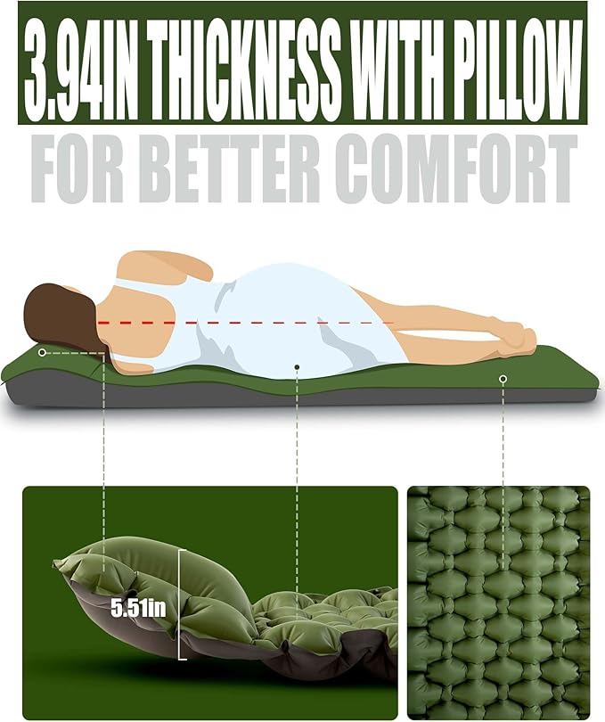 AKSOUL Sleeping Pad Camping Mat: Self Inflating Ultralight & Compact Air Mattress, Connectable Lightweight Inflatable Pad with Built-in Foot Pump for Camping, Hiking, Backpacking