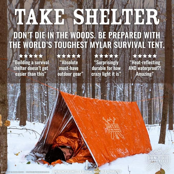 World's Toughest Ultralight Survival Tent • 2 Person Mylar Emergency Shelter Tube Tent + Paracord • Year-Round All Weather Protection for Hiking, Camping, & Outdoor Survival Kits