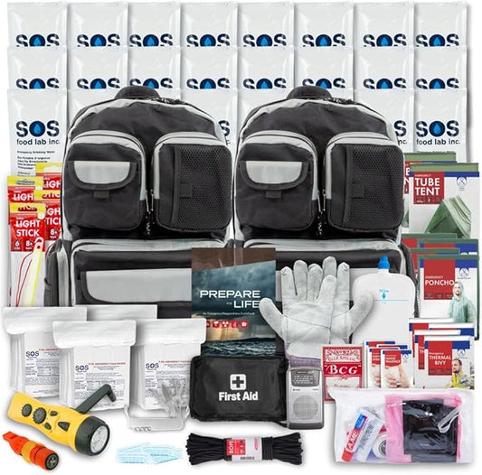 Urban Emergency Survival Kit - 2 or 4 Person Bug Out Bag | 72-Hours | Emergency Food Rations, Water with Survival Gear and Supplies for Disaster Preparedness