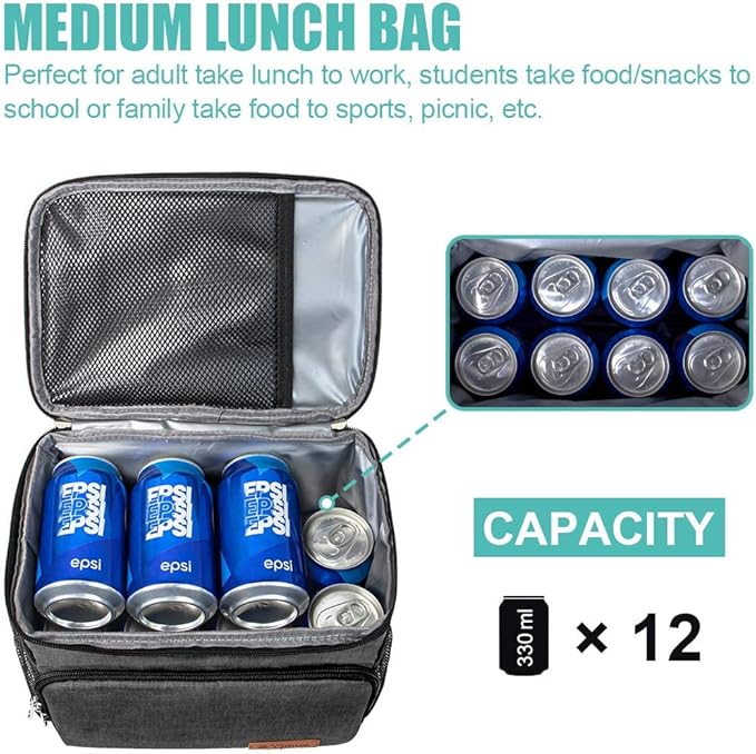 Tiblue Insulated Lunch Bag, Leakproof, Freezable Cooler for Office, School, Picnics, Adjustable Strap, For Adults & Kids