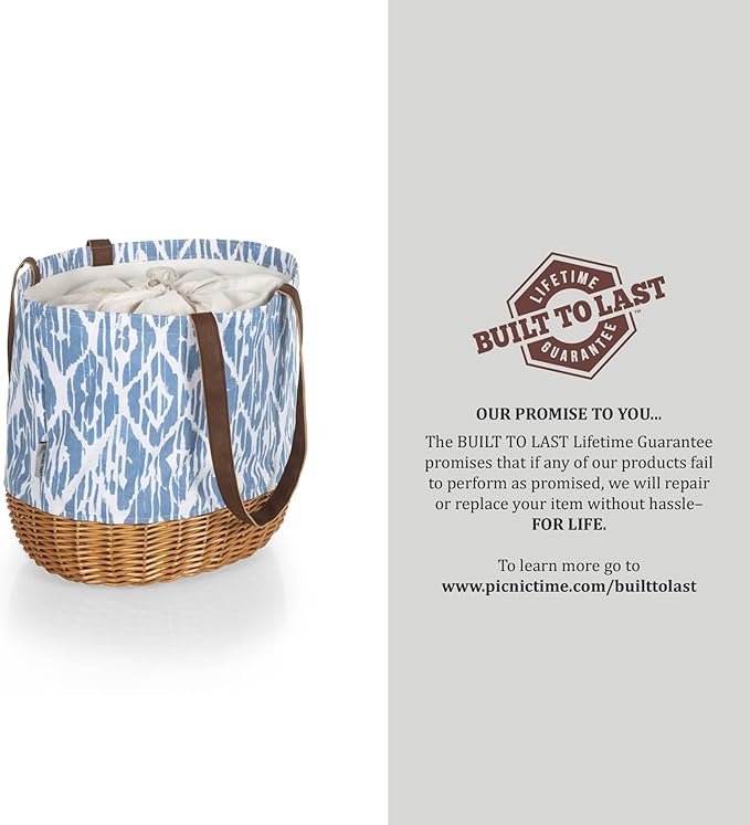 PICNIC TIME Coronado Canvas and Willow Basket Tote, Picnic Tote Bag, Beach Tote