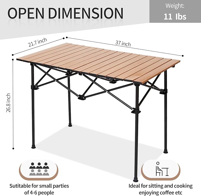 Camping Table Roll up Table, Fold up Lightweight Compact Table, 2-4 Person Portable Roll up Aluminum Table with Carry Bag for Outdoor, Camping, Picnic, Backyards, BBQ