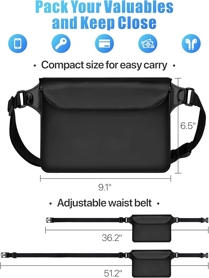 F-color Waterproof Fanny Pack - Waterproof Phone Pouch with Waist Strap - Cruise Essentials 2025 Must Haves Waterproof Pouch Dry Bag Keep Phone Valuables Safe for Beach Kayaking Boating Fishing