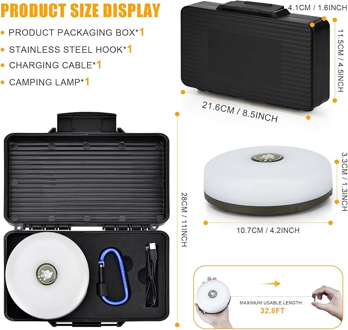 Camping String Lights - Outdoor String Lights with 8 Modes, Type-C Fast Charging, Durable & Waterproof for Camping, Party, and Christmas, Portable & Easy-to-Store with Storage Box (32.8ft-1pcs)