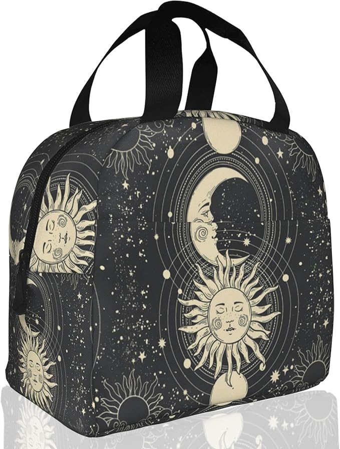 Insulated Lunch Bag, Gold Sun Moon Lunch Box for School Student Kids Boys Girls,Leakproof Small Lunch Tote for Adult Men Women,Reusable Lunch Cooler Tote Bag for Office Work Picnic