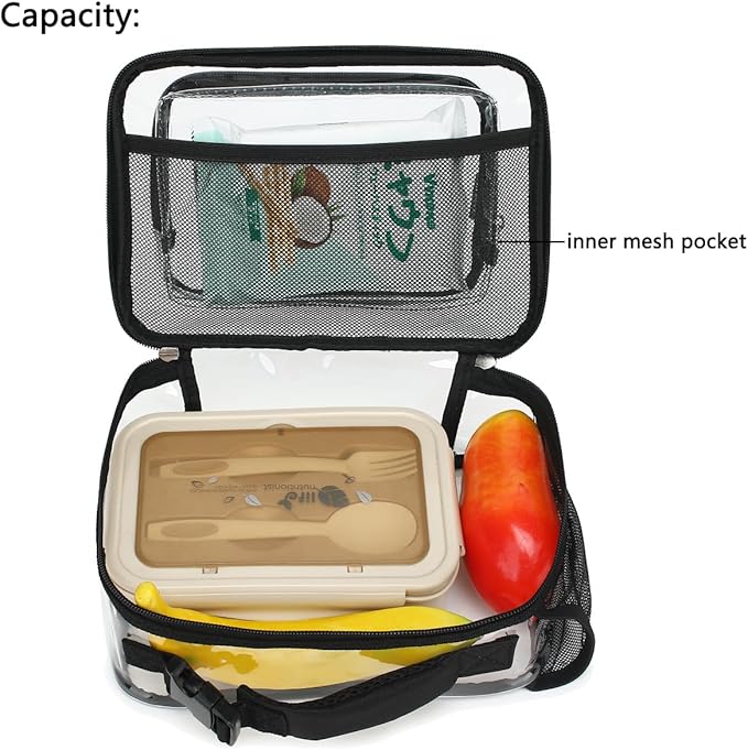 FlowFly Clear Kids Lunch Box, See Through Plastic Lunch Bag with buckle for Boys & Girls, Stadium Approved Clear Bag with Front Pocket for Work Concerts Sports Events Festivals