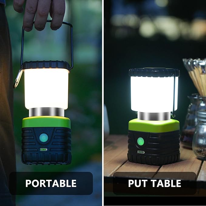2PCS 6500K White Light LED Camping Lantern Rechargeable 1000LM, 4500mAh Power Bank, Flashlight for Hurricane Emergency, Hiking, IP44 Waterproof Lantern(Black)
