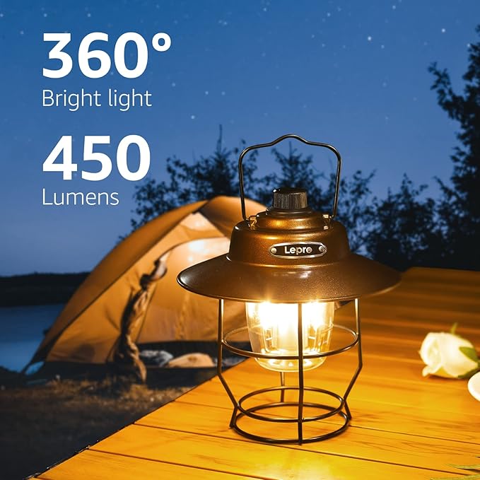 Lepro Vintage LED Camping Lantern Rechargeable, Power Bank, Christmas Decorations, Retro Style, Classic Railroad Lantern with Dimmable Control, Portable Hanging Tent Light for Camping, Power Outages