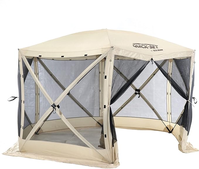 CLAM Pop Up Screen Tent, Outdoor Camping Gazebo Canopy, Escape, 11.5', Tan