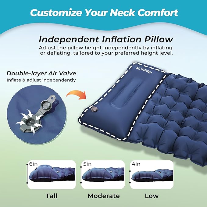 Sleeping Pad for Camping, 4in Thick Insulated Sleeping Pad for Winter, Ultralight Inflatable Camping Mattress with Adjustable Pillow, Compact Built-in Foot Pump Sleeping Mat for Backpacking