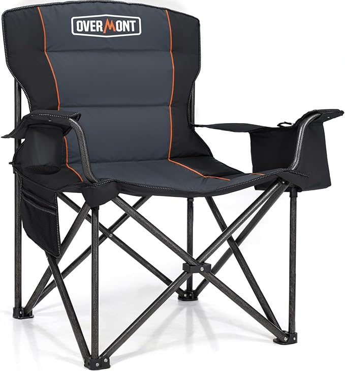 Overmont Oversized Folding Camping Chair - 450lbs Support with Padded Cushion Cooler Pockets - Heavy Duty Collapsible Chairs for Sports Garden Beach Fishing
