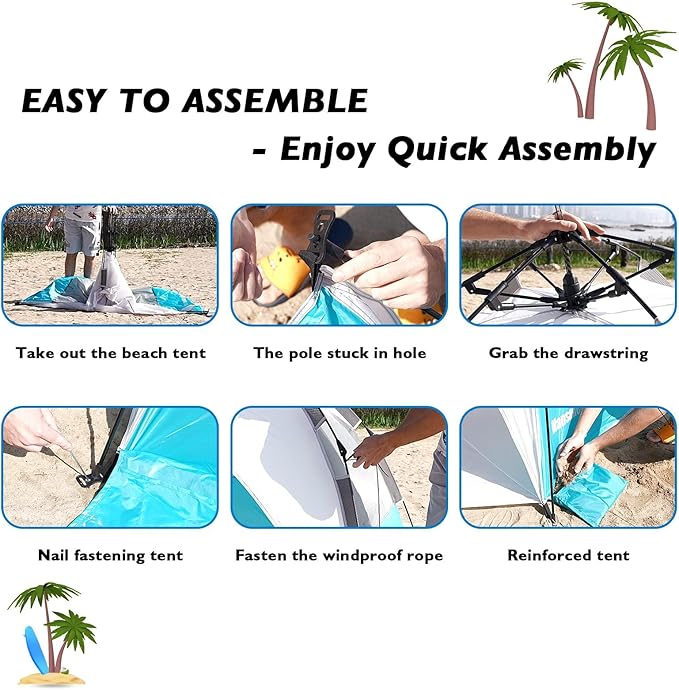 Beach Tent Pop Up Shade, Instant Beach Tents Sun Shelter with UPF 50+ UV Protection, Lightweight & Easy Setup Tent 2-6 Person