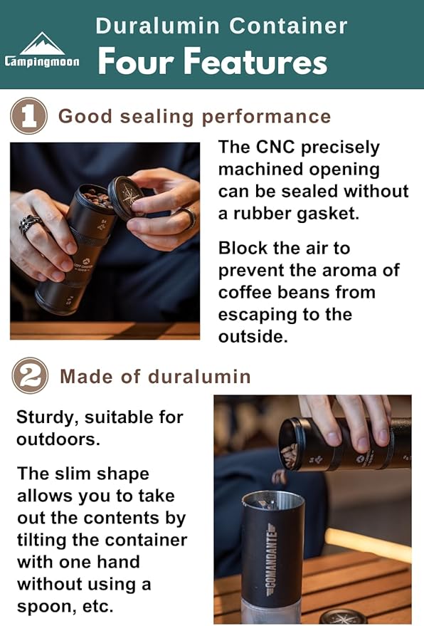 camping moon CAMPINGMOON Coffee Canister 2-Stage CNC Cutting Duralumin Black CC-51-BK