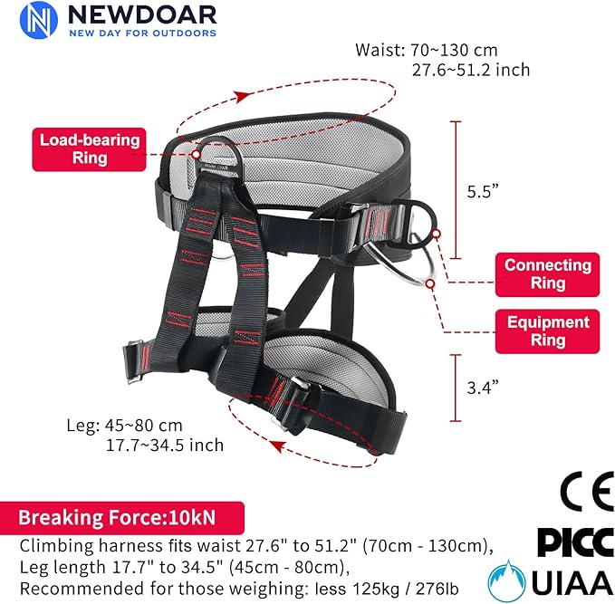 NewDoar Climbing Harness, Mountaineering Rock Climbing Harness, Half Body Harness for Rappelling Fire Rescuing Tree Climbing