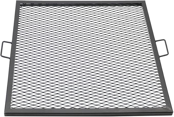 Sunnydaze X-Marks Fire Pit Cooking Grate - Outdoor Square Black Steel BBQ Campfire Grill with Handles - 30-Inch