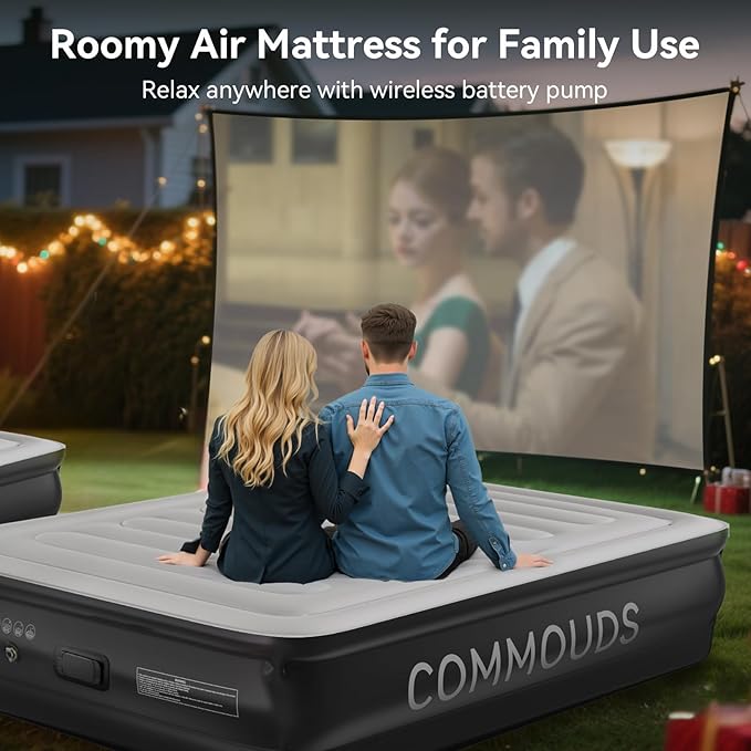 COMMOUDS Twin Air Mattress with Built-in Battery Powered Removable Pump, 18" High Inflatable Mattress, Portable Blow up Mattress, Air Bed for Camping, Home and Guest