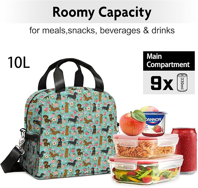 Cute Lunch Bag Kids,Dachshund Gift Insulated Lunch Box for Kids Small Dog Lunch Totebag Reusable Leakproof Lunch Bag With Shoulder Strap for Girls Boys School Work Picnic