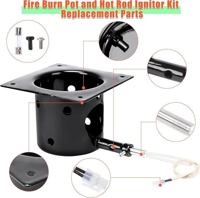 Fire Burn Pot and D2 Hot Rod Ignitor Kit for Traeger Pro 575 & 780, Ironwood 650 & 885, Silverton 620 & 810 Wood Pellet Grills with D2 Direct Drive and WiFIRE Technology, Porcelain-Enameled Fire Pit