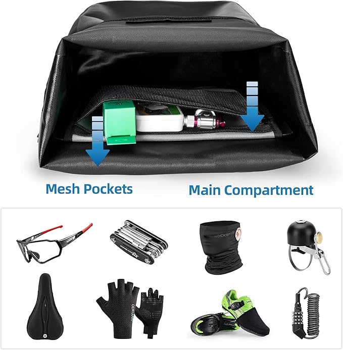 ROCKBROS Front Roller Panniers Bag Front Rack Bike Bag Sturdy Shelf Package with Carrying Handle & Free Shoulder Strap for Touring Picnic Commuting 1 Pair