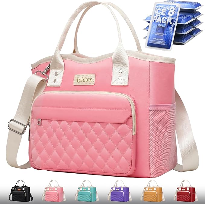 Lunch Bag Women Insulated Lunch Box for Adults - Leakproof Large Purse Lunch Tote Bags for Women with Adjustable Shoulder Strap Zipper Side Pockets for Work