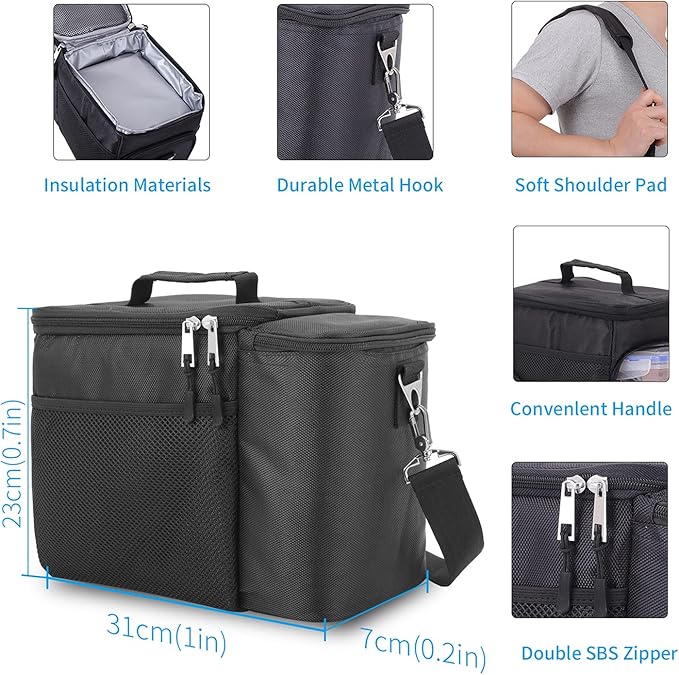 Top&Top Insulated Lunch Box Set and Cooler Bag for Men, Women (Tote Lunch Bag Includes 3 Reusable Meal Prep Containers + 2 Ice Pack + Detachable Shoulder Strap) Lunch Box for School, Office, Camping