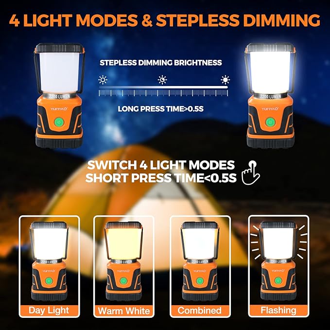 LED Camping Lantern Rechargeable,2200LM,4 Light Modes,4800mAh Power Bank,Perfect Lantern Flashlight for Power Outages, Emergency,Hurricane,IP44 Waterproof,Portable Light for Hiking ,USB Cable Included
