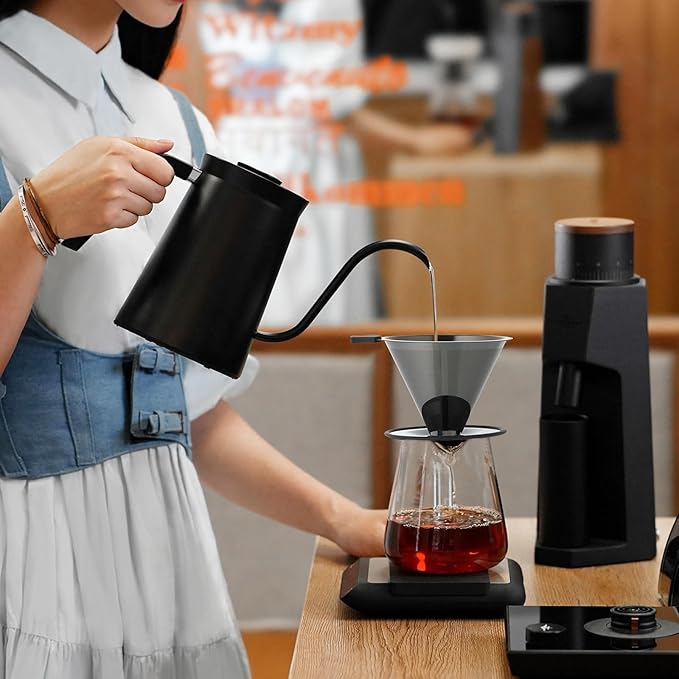 Pour Over Coffee Dripper Filter: Reusable Stainless Steel Coffee Filters - Metal Cone Filter Paperless Single Cup Coffee Maker 1-4 Cup with Double Mesh & Non-slip Cup Stand Black