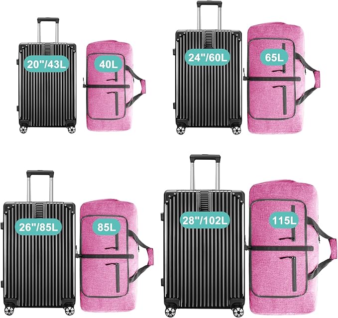 Dimayar 85L Travel Duffle Bag for Men Women - Foldable Duffel Bag with Shoes Compartment - Overnight Bags Waterproof & Tear Resistant(Rouge Pink)