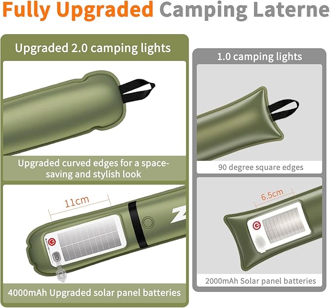 Inflatable Solar Camping Lantern,USB Rechargeable,4 Lighting Modes,IP66 Waterproof,Portable and Lightweight Tent Light