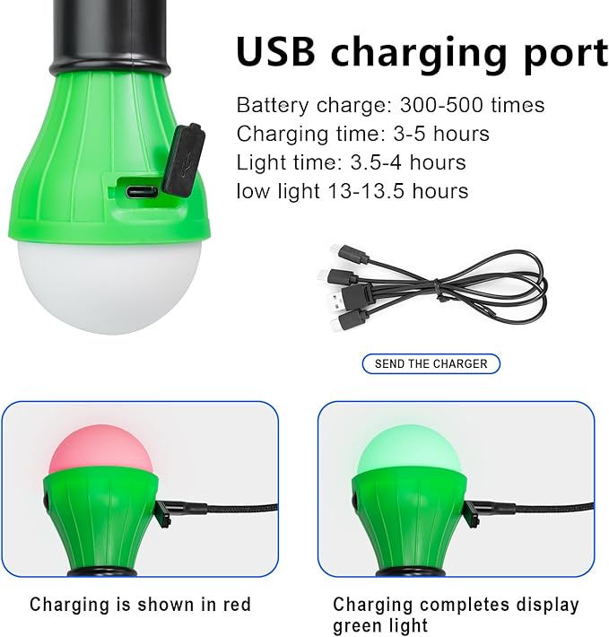 Led Camping Lantern USB Rechargeable,Outdoor Tent Lights for Camping Hanging,Kids with Clip Hook Camping Flashlight (4 Packs Colored)